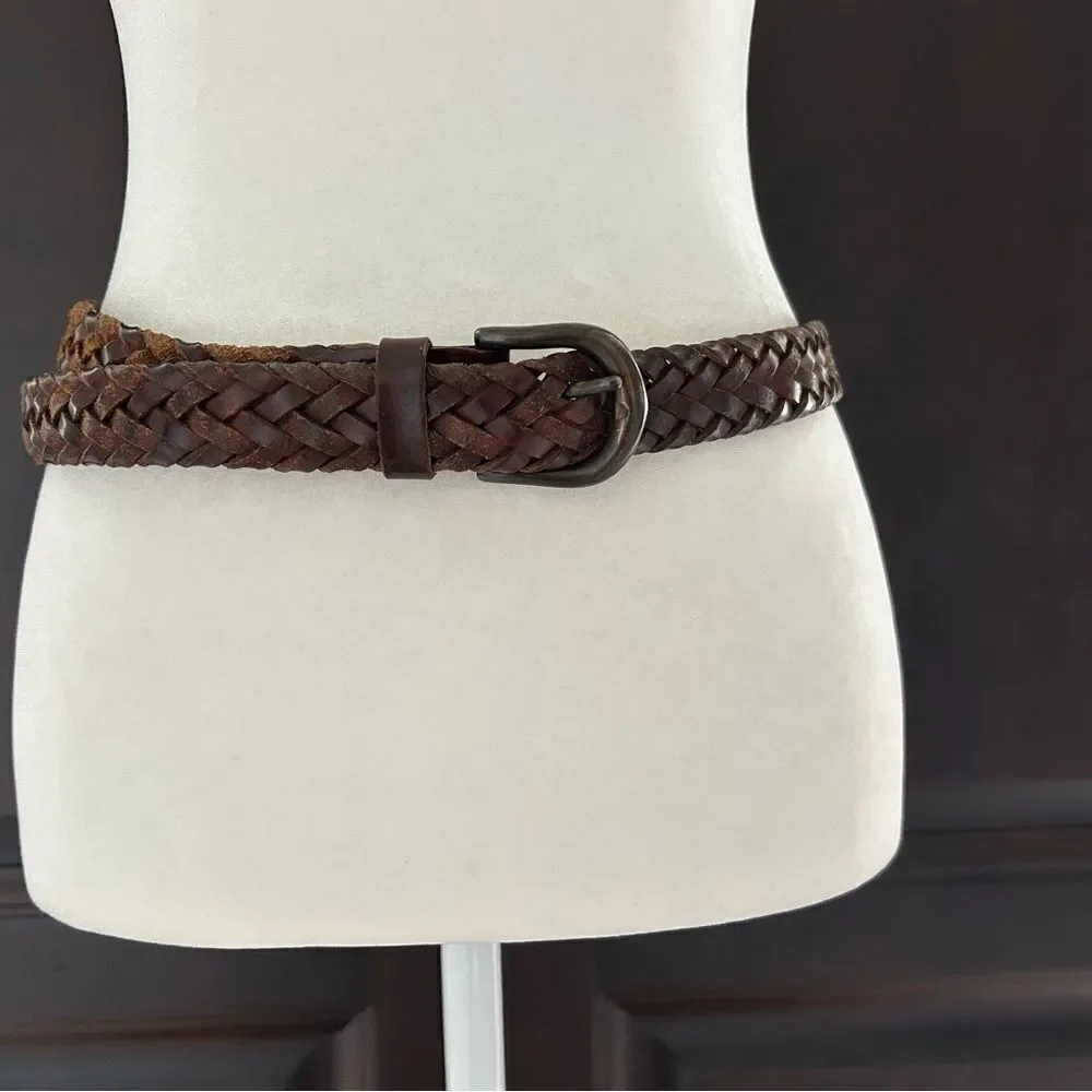 Men's Brown Multigrain Argentina Cowhide Braided Leather Belt Two Toned Size 44